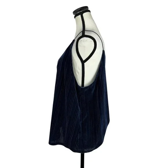 Leith Velvet Cami Top Women XL Blue Pleated Tank Spaghetti Strap Y2k Eveningwear - Picture 5 of 9